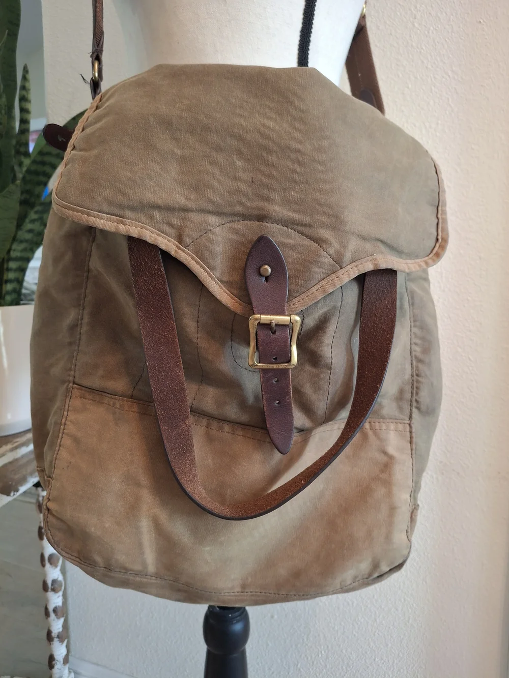 J. Crew Olive Brown Canvas Messenger Bag with Leather Trim